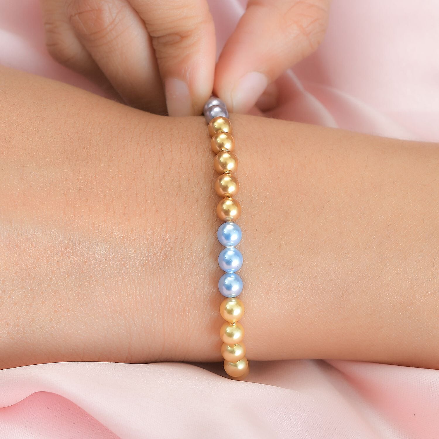 Creamrose Austrian Crystal& Multi Gemstone Bracelet (Size - 7.5) in Platinum Overlay Sterling Silver