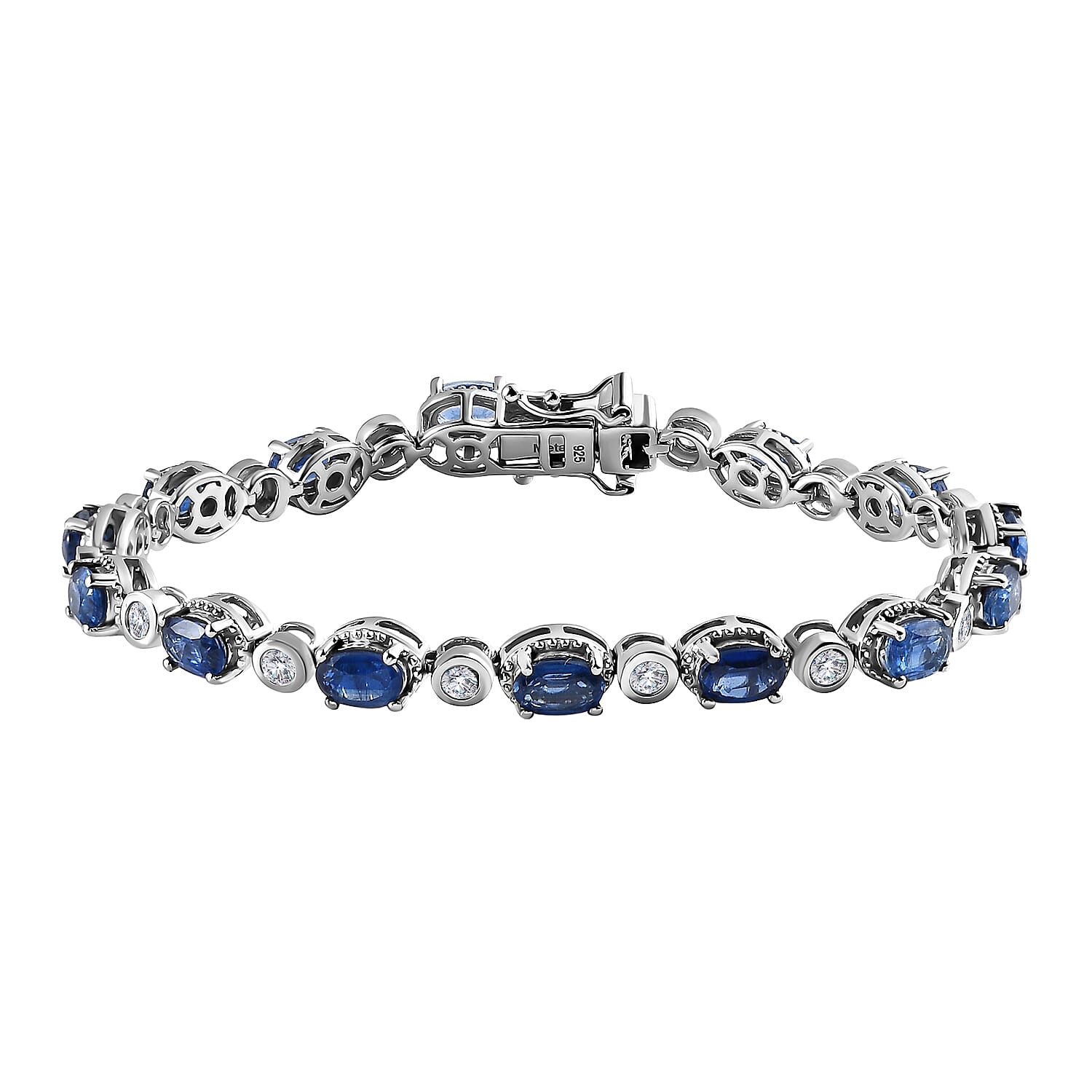 Natural Premium Kashmir Kyanite & Zircon Bracelet (Size - 7) in Platinum Overlay Sterling Silver 10.45 Ct,