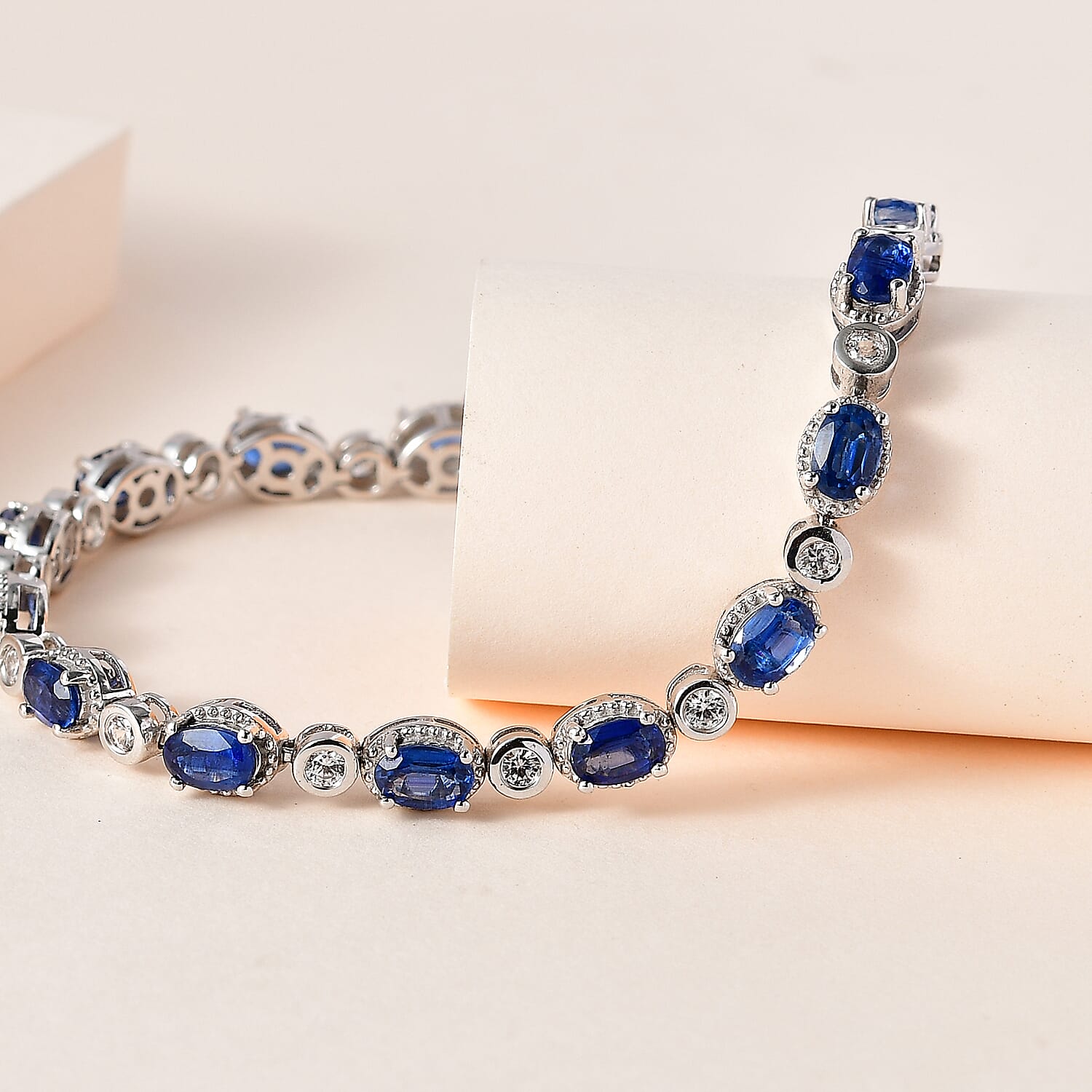 Natural Premium Kashmir Kyanite & Zircon Bracelet (Size - 7) in Platinum Overlay Sterling Silver 10.45 Ct,