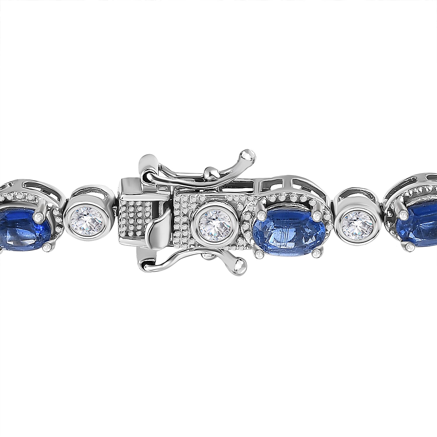 Natural Premium Kashmir Kyanite & Zircon Bracelet (Size - 7) in Platinum Overlay Sterling Silver 10.45 Ct,