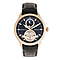 HERITOR Automatic Gregory Sapphire-Coated Mineral Crystal Semi-Skeleton Dial Gold Bezel 5 ATM Water Resistance with Black Genuine Leather Crocodile-Embossed Strap