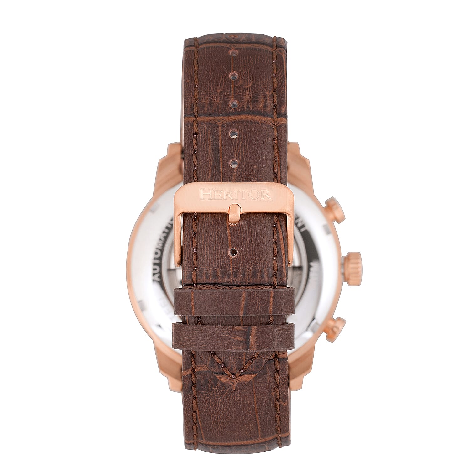 HERITOR Automatic Arthur Sapphire-Coated Mineral Crystal Semi-Skeleton Black Dial 10 ATM WR with Brown Genuine Leather Strap