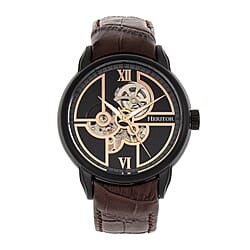 Heritor Automatic Sanford Semi-Skeleton Leather-Band Watch