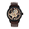 HERITOR Automatic Sanford Sapphire-Coated Mineral Crystal Semi-Skeleton Dial Gold Bezel 5 ATM Water Resistance with Black Genuine Leather Crocodile-Embossed Strap