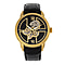 HERITOR Automatic Sanford Sapphire-Coated Mineral Crystal Semi-Skeleton Dial Gold Bezel 5 ATM Water Resistance with Black Genuine Leather Crocodile-Embossed Strap