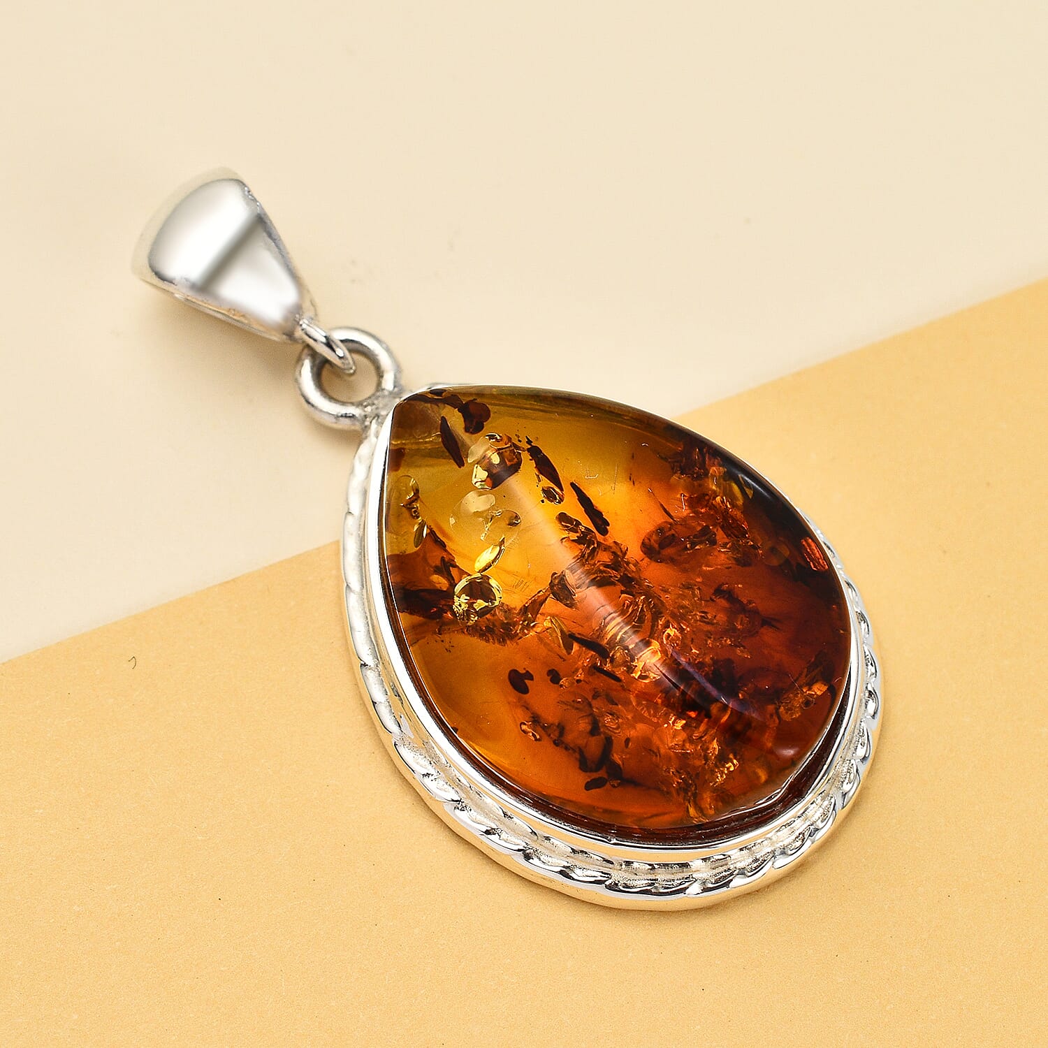 Tucson Special - Bi Colour Baltic Amber Solitaire Pendant in Sterling Silver