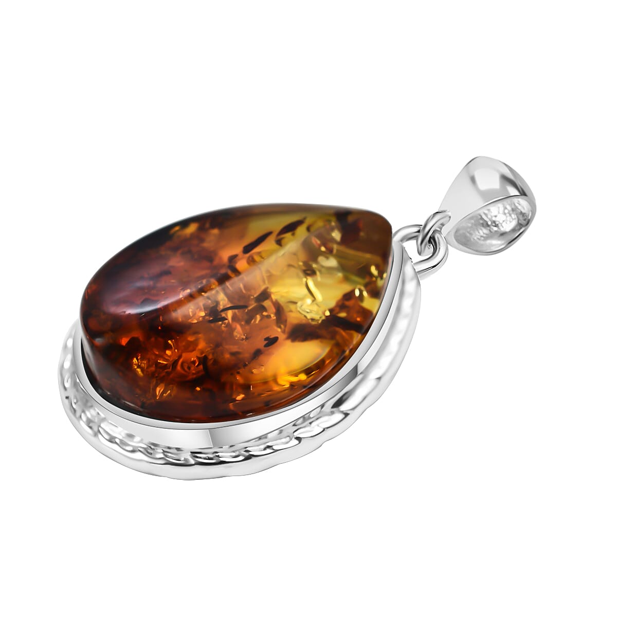 Tucson Special - Bi Colour Baltic Amber Solitaire Pendant in Sterling Silver