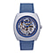 HERITOR Automatic Gatling Sapphire-Coated Mineral Crystal Skeleton Dial Silver Casing 20 ATM Water Resistance with Navy Blue Genuine Leather Strap