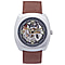 HERITOR Automatic Gatling Sapphire-Coated Mineral Crystal Skeleton Dial Silver Casing 20 ATM Water Resistance with Navy Blue Genuine Leather Strap
