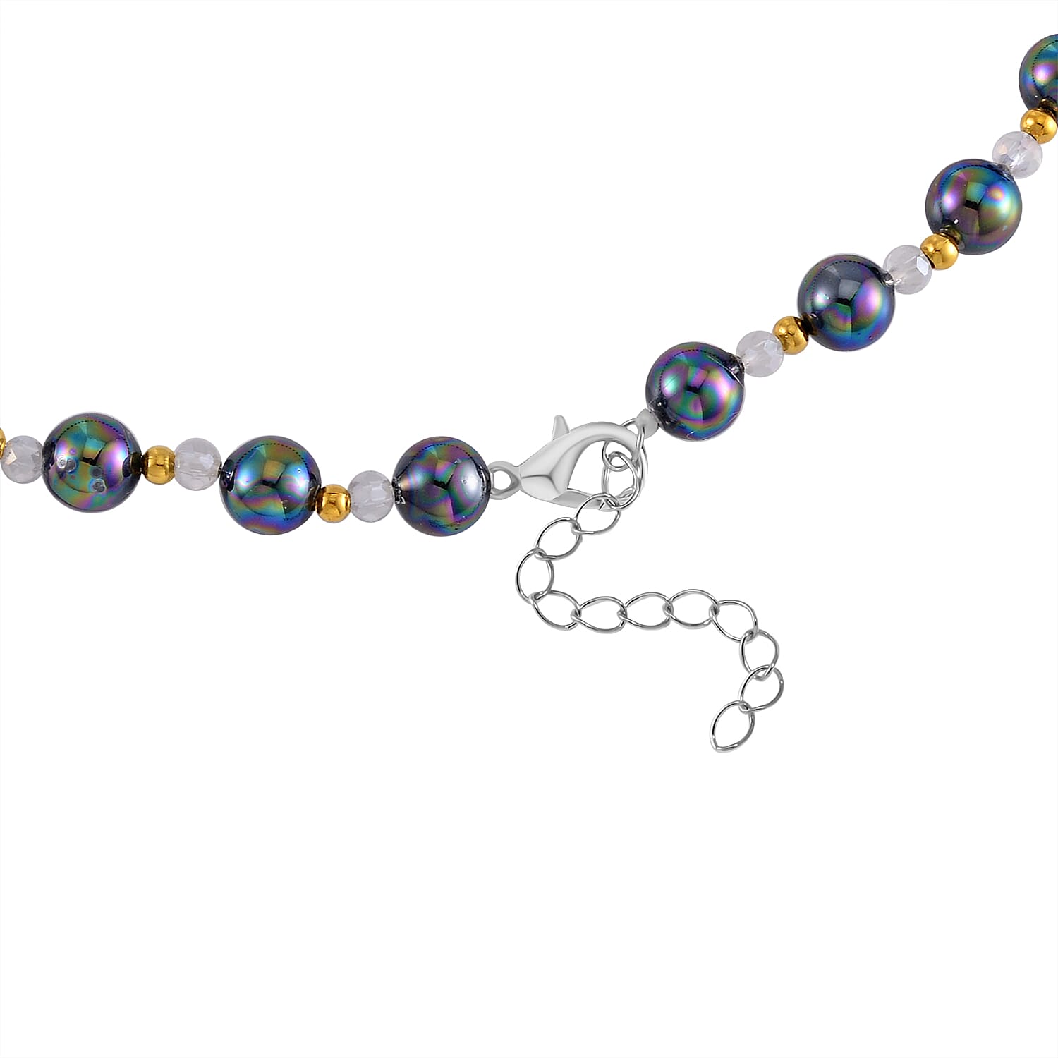 Designer Closeout - Tahitian Colour Shell Pearl, Black Cubic Zirconia & Crystal Necklace (Size 20-22)