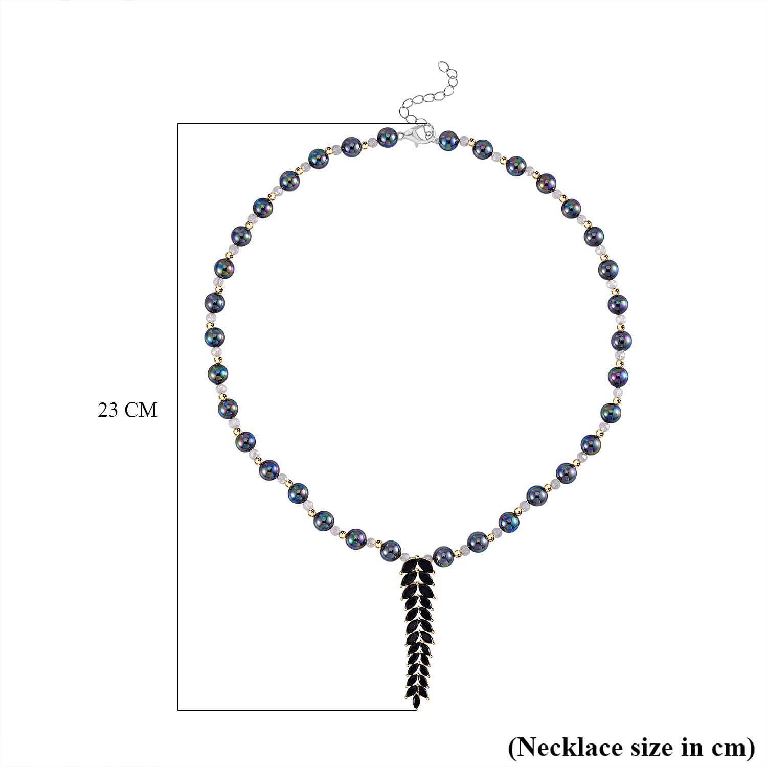 Designer Closeout - Tahitian Colour Shell Pearl, Black Cubic Zirconia & Crystal Necklace (Size 20-22)