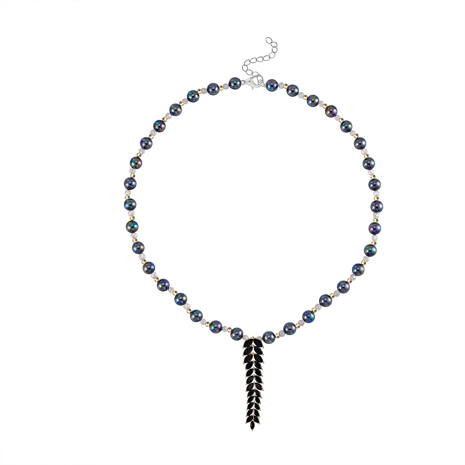 Designer Closeout - Tahitian Colour Shell Pearl, Black Cubic Zirconia & Crystal Necklace (Size 20-22)