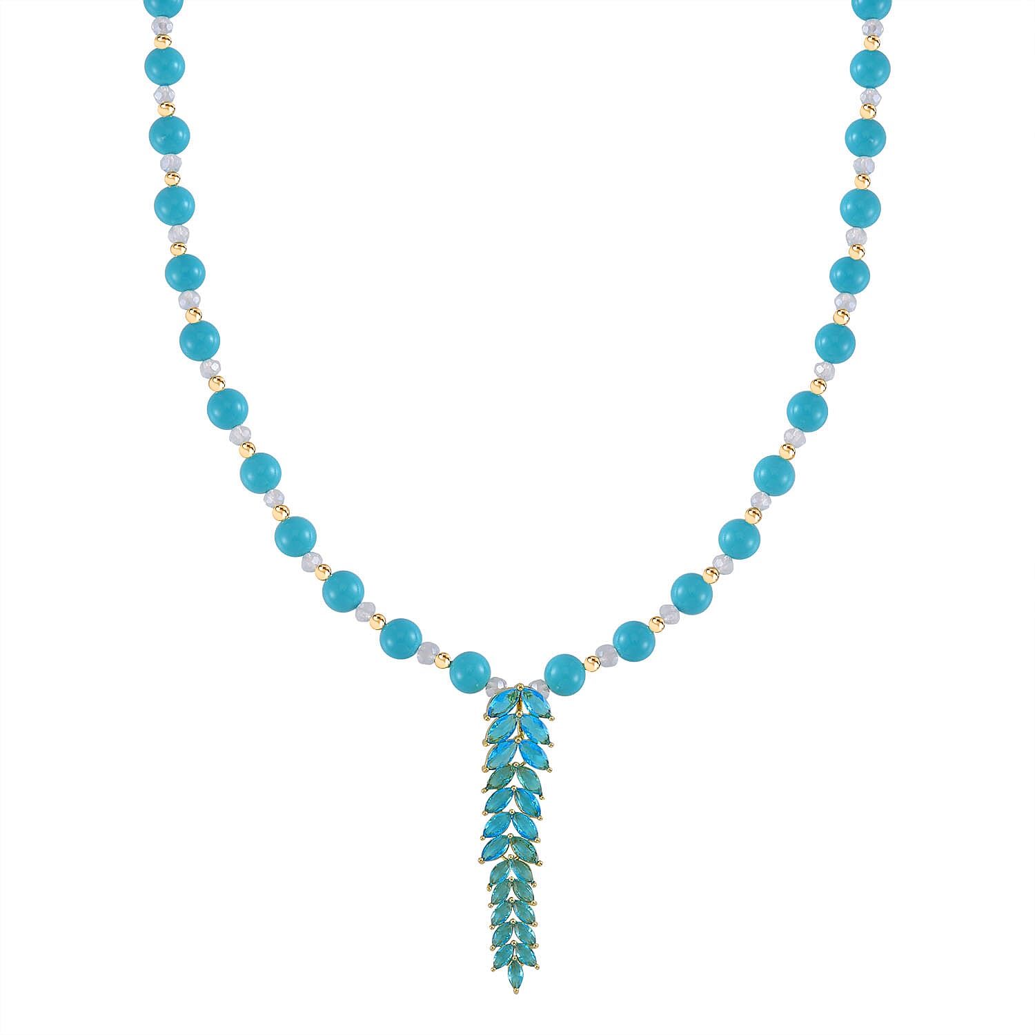 Designer Closeout - Sleeping Beauty Howlite, Blue Cubic Zirconia & Mystic Crystal Necklace (Size 20-22)