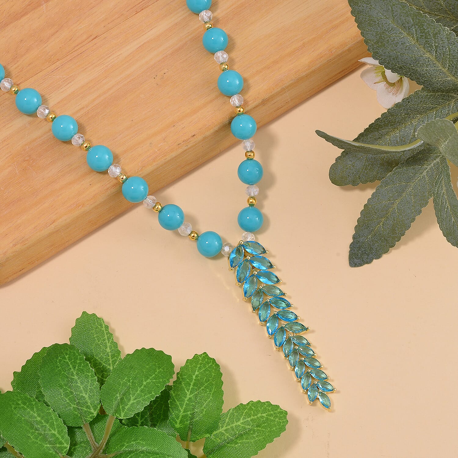 Designer Closeout - Sleeping Beauty Howlite, Blue Cubic Zirconia & Mystic Crystal Necklace (Size 20-22)