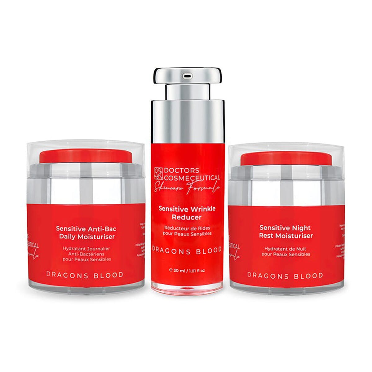 Doctors Formula Trio Bundle (Incl.Dragons Blood Wrinkle Reducer Serum 30ml, with Day Moisturiser 50ml and Night Rest Moisturiser 50ml)