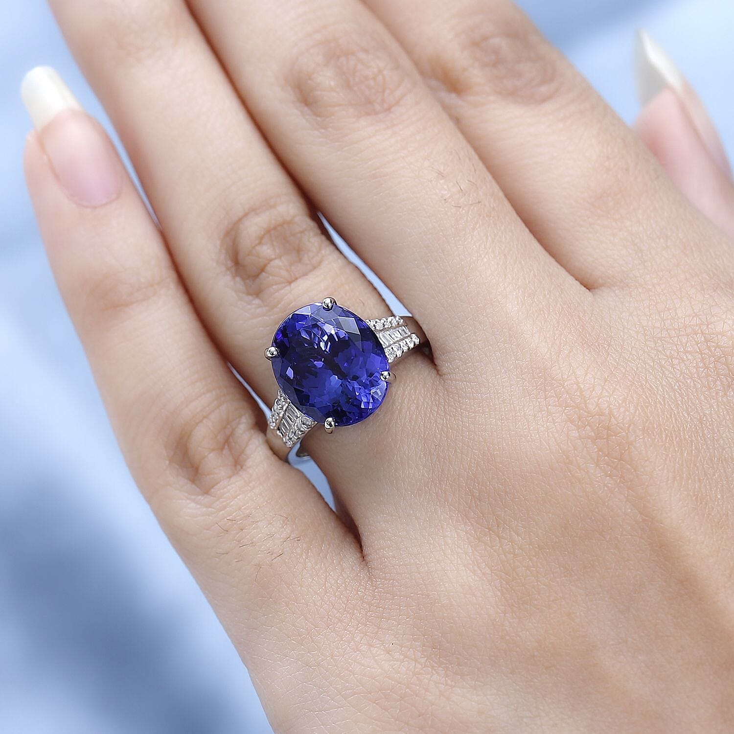 RHAPSODY 950 Platinum AAAA Oval Tanzanite & Diamond (VS-E-F)  Ring 7.50 Ct Size L