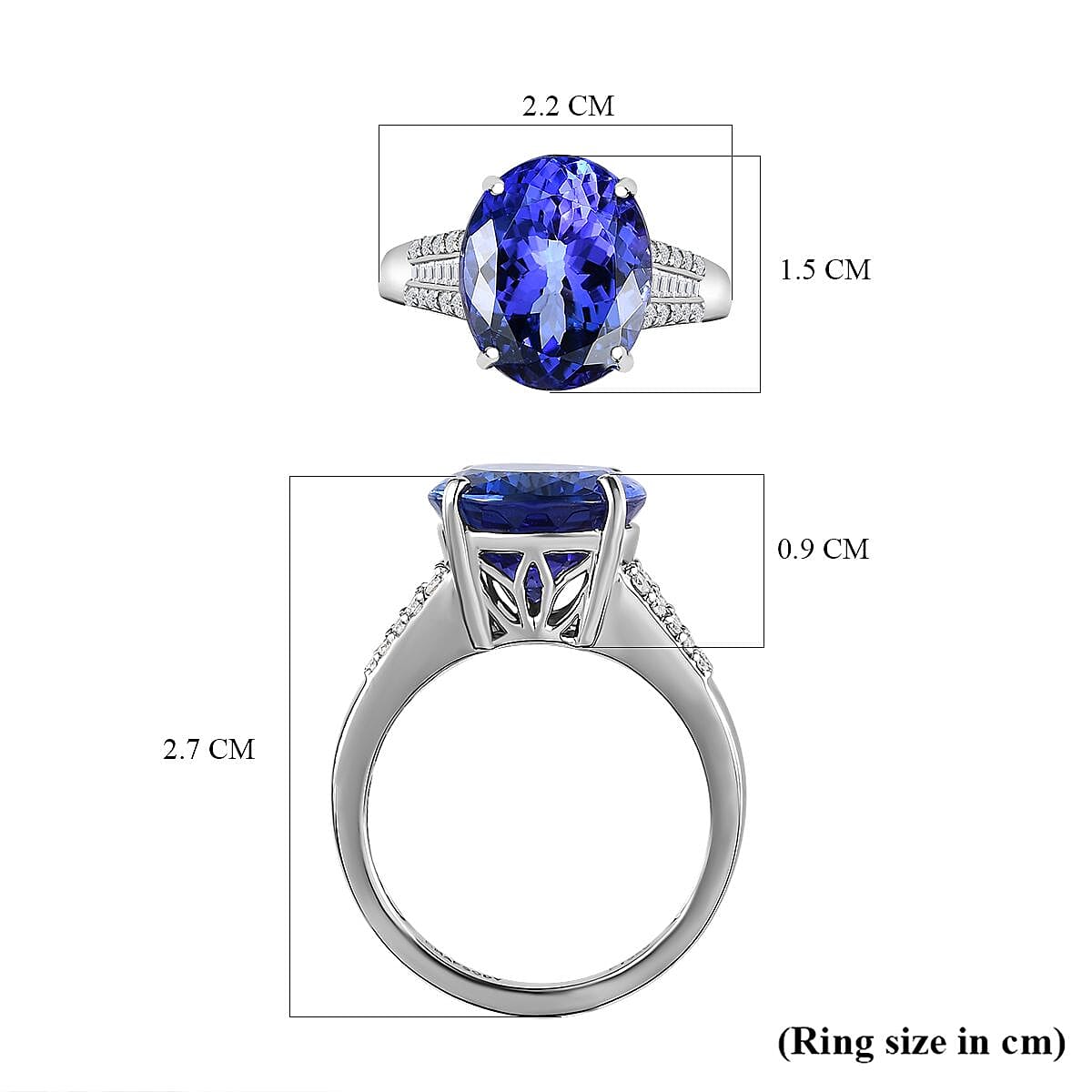 RHAPSODY 950 Platinum AAAA Oval Tanzanite & Diamond (VS-E-F)  Ring 7.50 Ct Size L