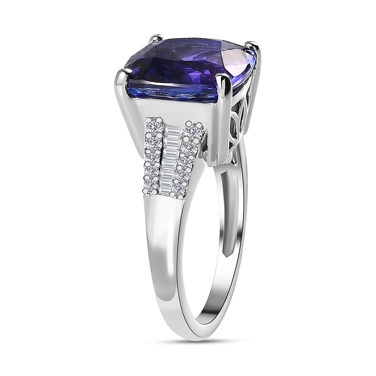 RHAPSODY 950 Platinum AAAA (Cushion) Tanzanite & Diamond (VS-E-F) Ring 6.83 Ct, Platinum Wt. 6.71 Ct