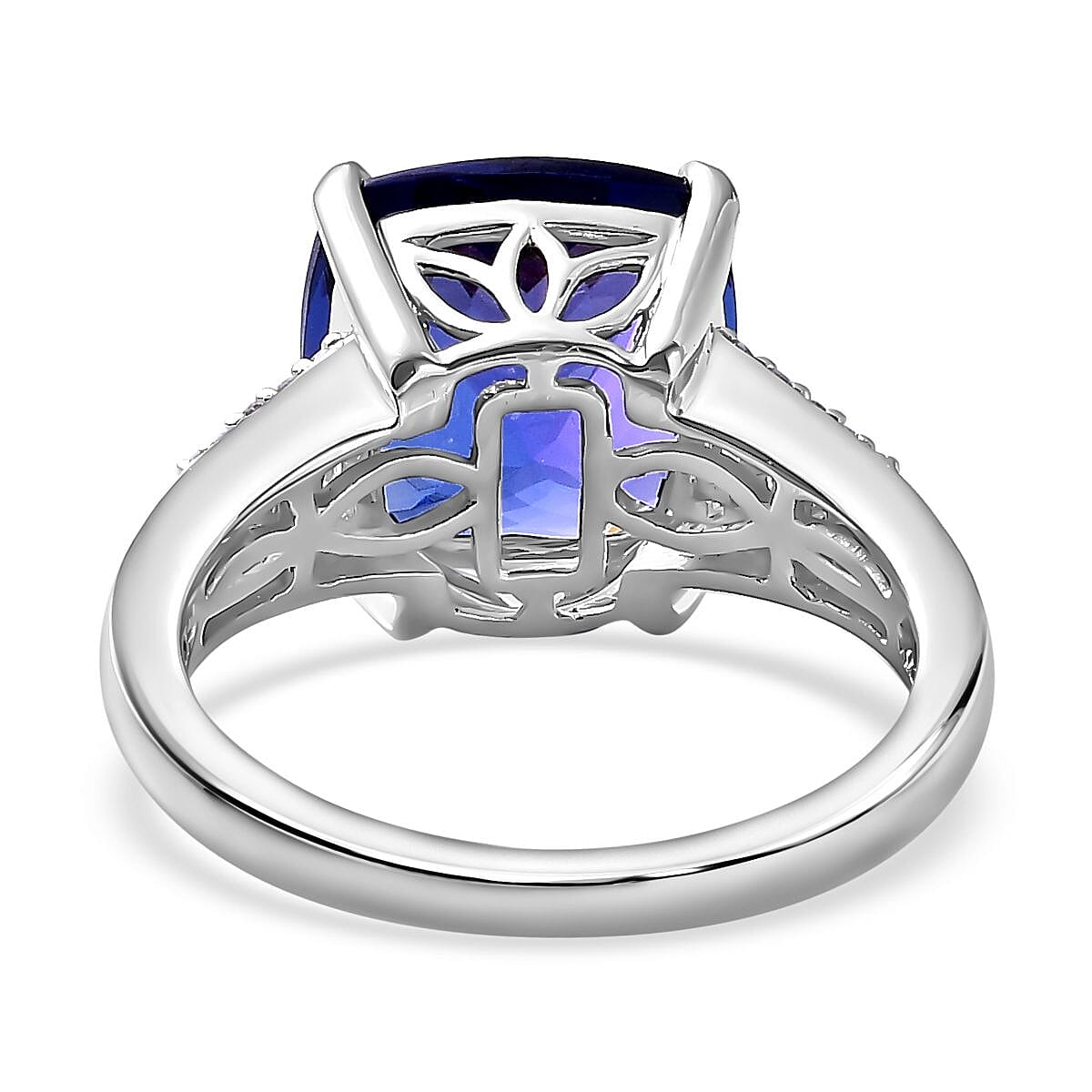 RHAPSODY 950 Platinum AAAA (Cushion) Tanzanite & Diamond (VS-E-F) Ring 6.83 Ct, Platinum Wt. 6.71 Ct