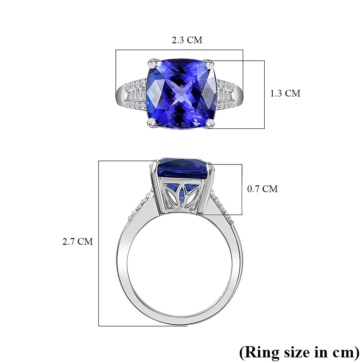 RHAPSODY 950 Platinum AAAA (Cushion) Tanzanite & Diamond (VS-E-F) Ring 6.83 Ct, Platinum Wt. 6.71 Ct