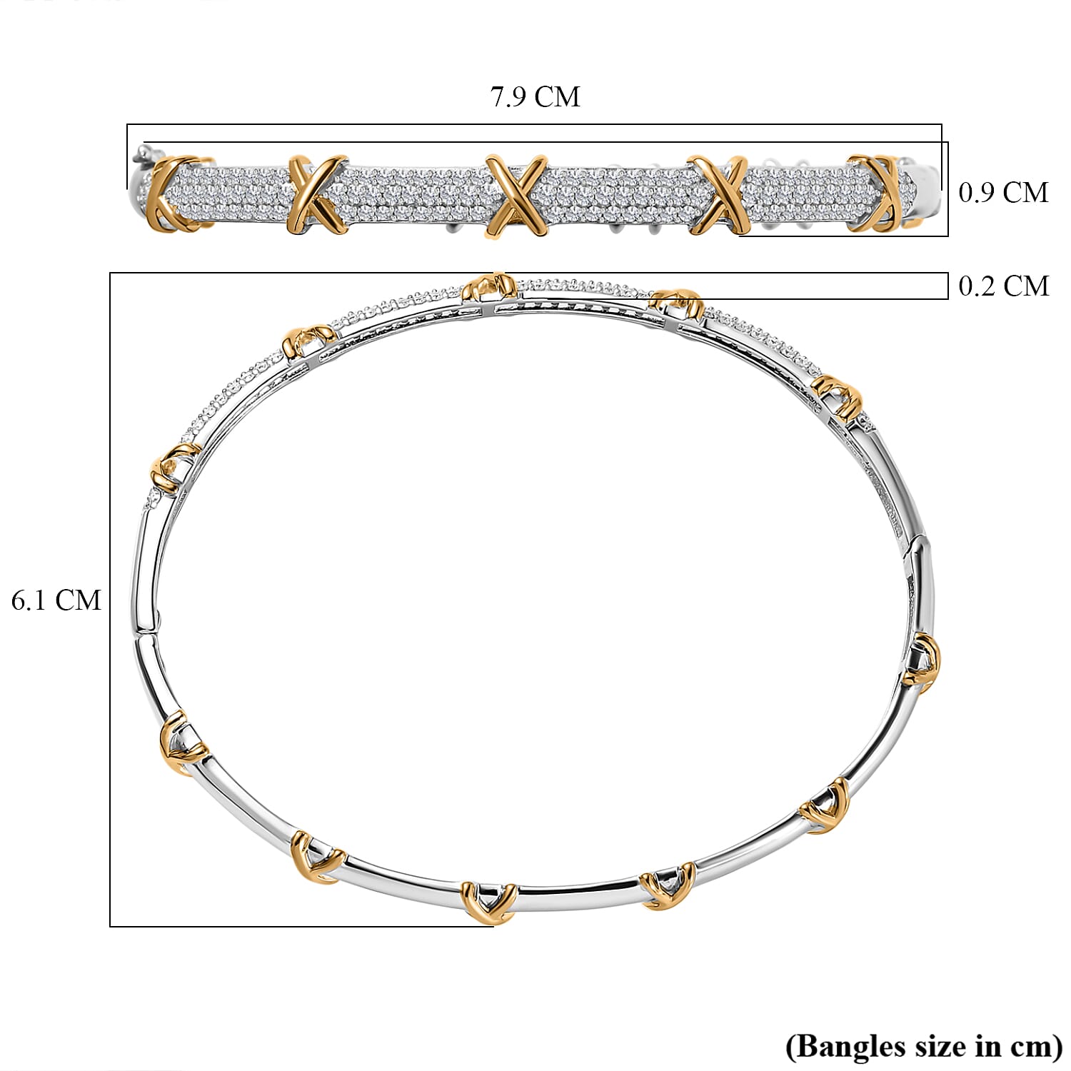 Designer Inspired - Moissanite Two Tone Plated Station Bangle (Size 7.5) in Sterling Silver & 18K Gold Vermeil 2.20 Ct.