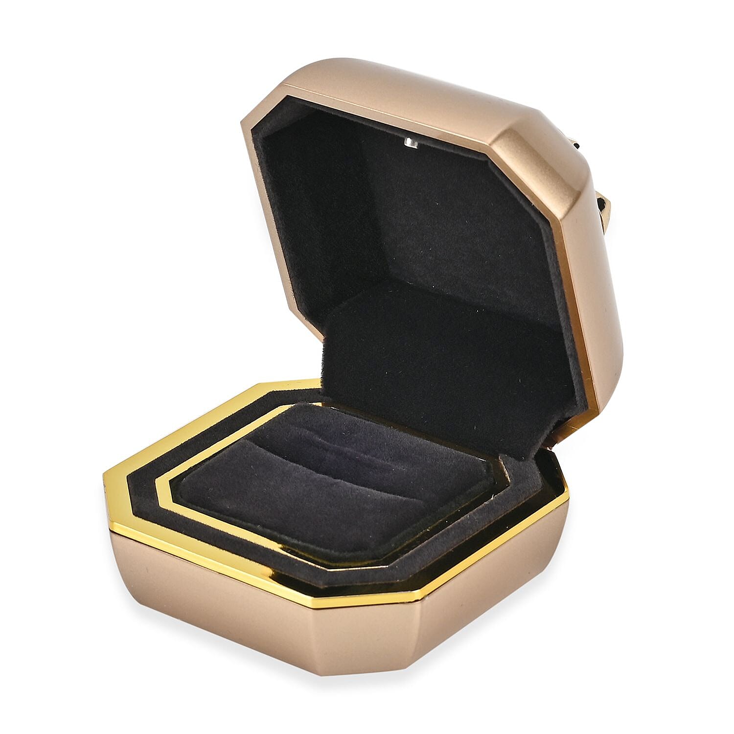 Luxurious Polished LED Lighted Solid Ring Box With Anti-Tarnish Protection (Size - 7x7x6 cm) - Gold