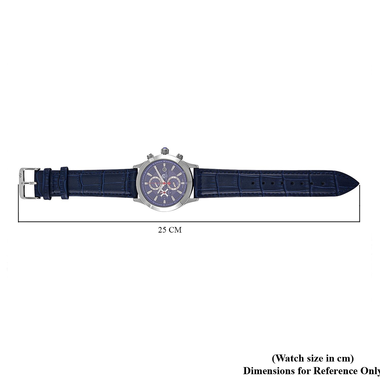 William Hunt Multifunction 5 ATM Water Resistant Watch with Blue Leather Strap in Silver Tone