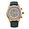 William Hunt Multifunction 5 ATM Water Resistant Watch with Green Leather Strap in Gold Tone