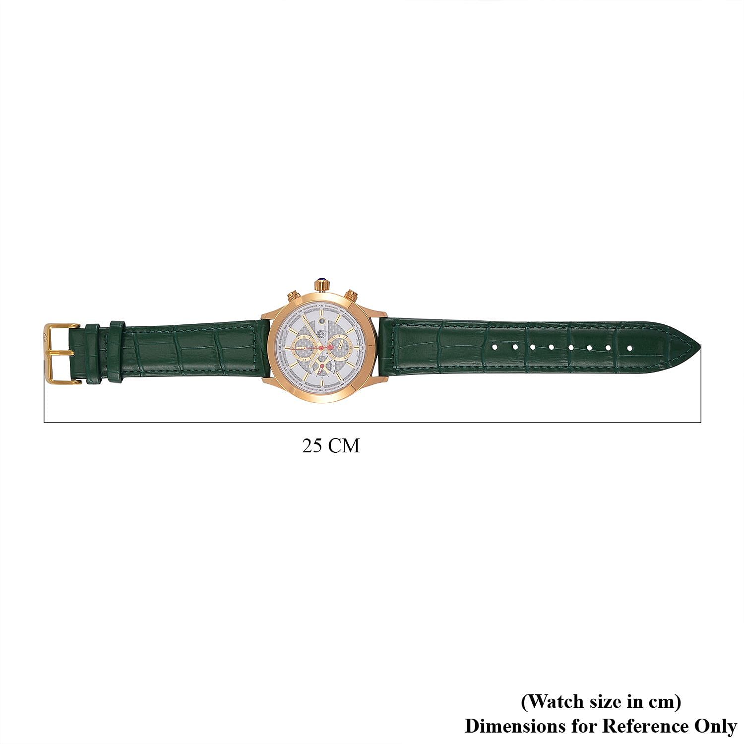William Hunt Multifunction 5 ATM Water Resistant Watch with Green Leather Strap in Gold Tone