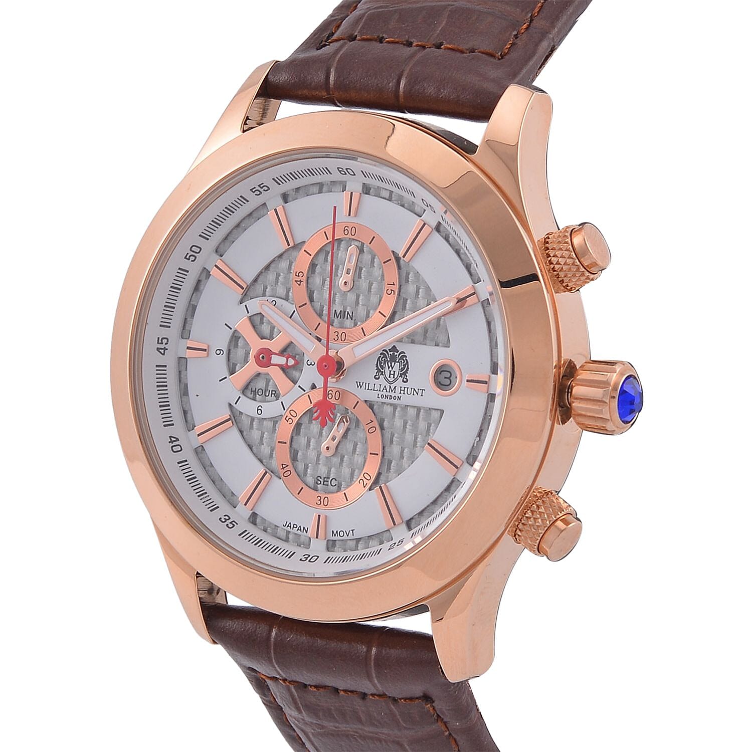 William Hunt Multifunction Japanese Movement 5 ATM Water Resistant Watch with Brown Leather Strap