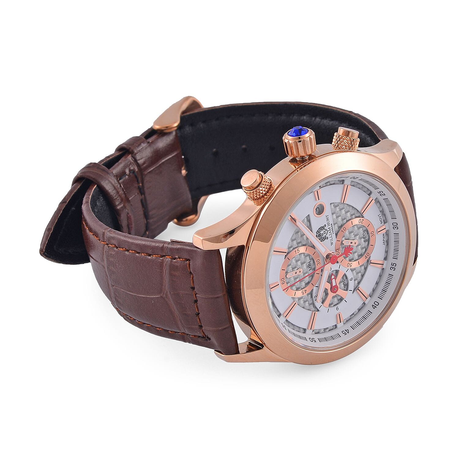 William Hunt Multifunction 5 ATM Water Resistant Watch with Brown Leather Strap