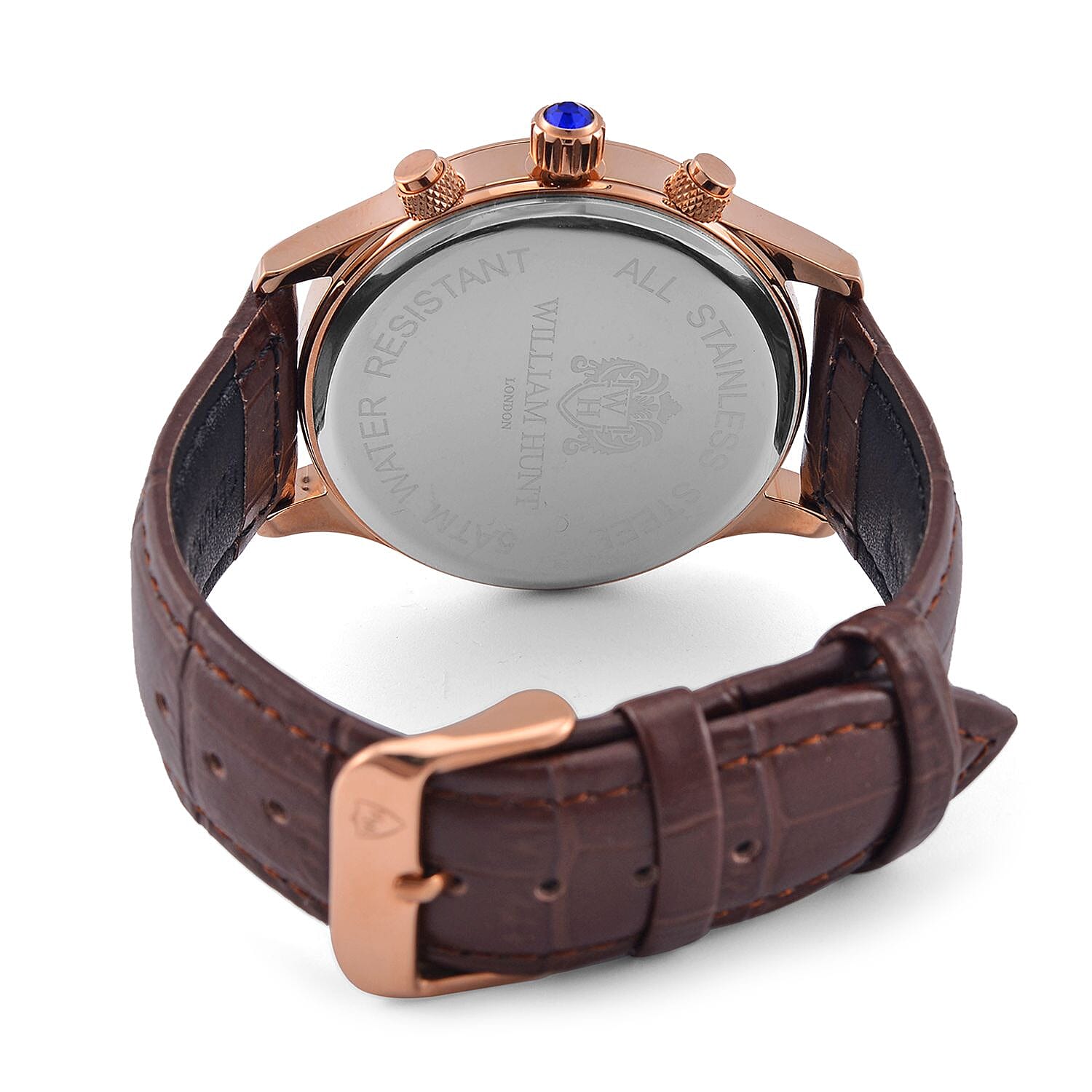 William Hunt Multifunction 5 ATM Water Resistant Watch with Brown Leather Strap