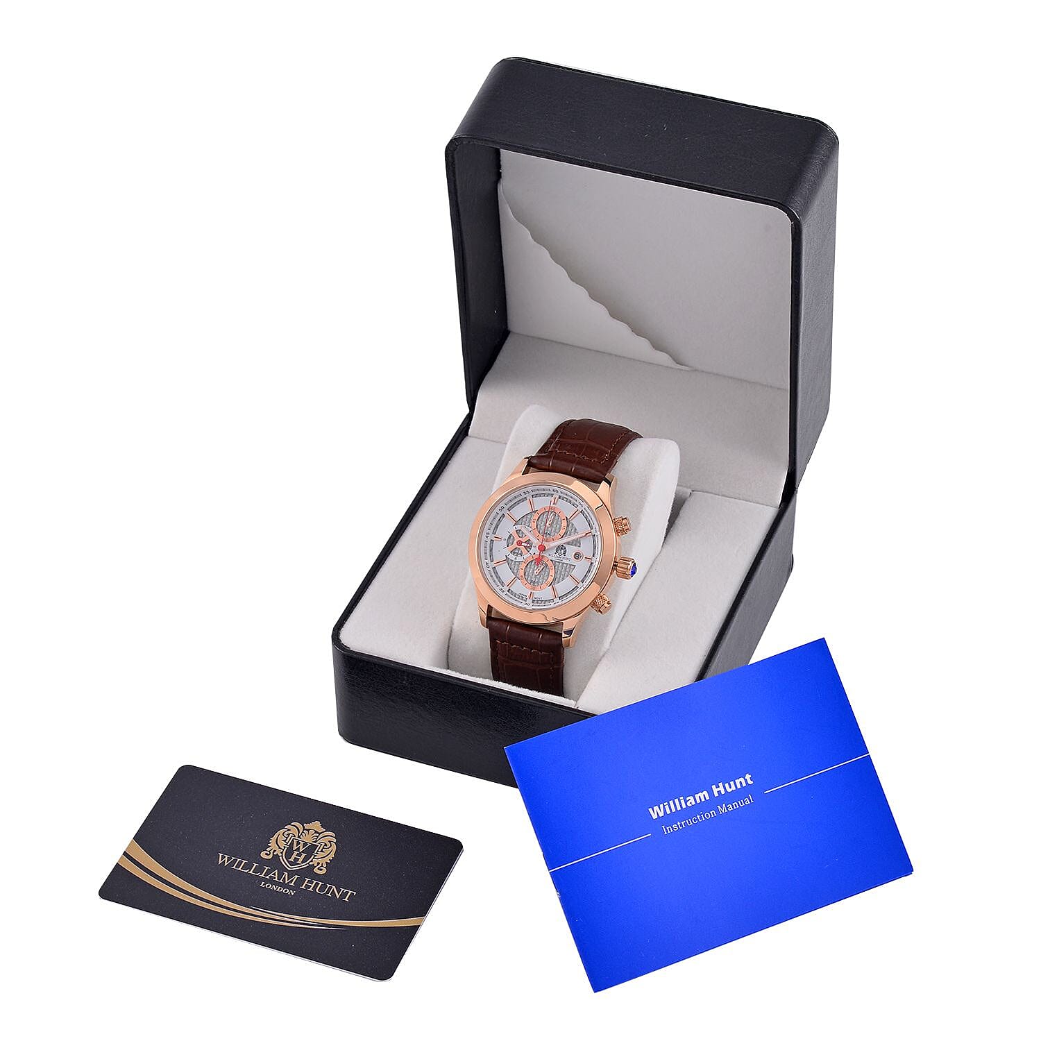 William Hunt Multifunction 5 ATM Water Resistant Watch with Brown Leather Strap