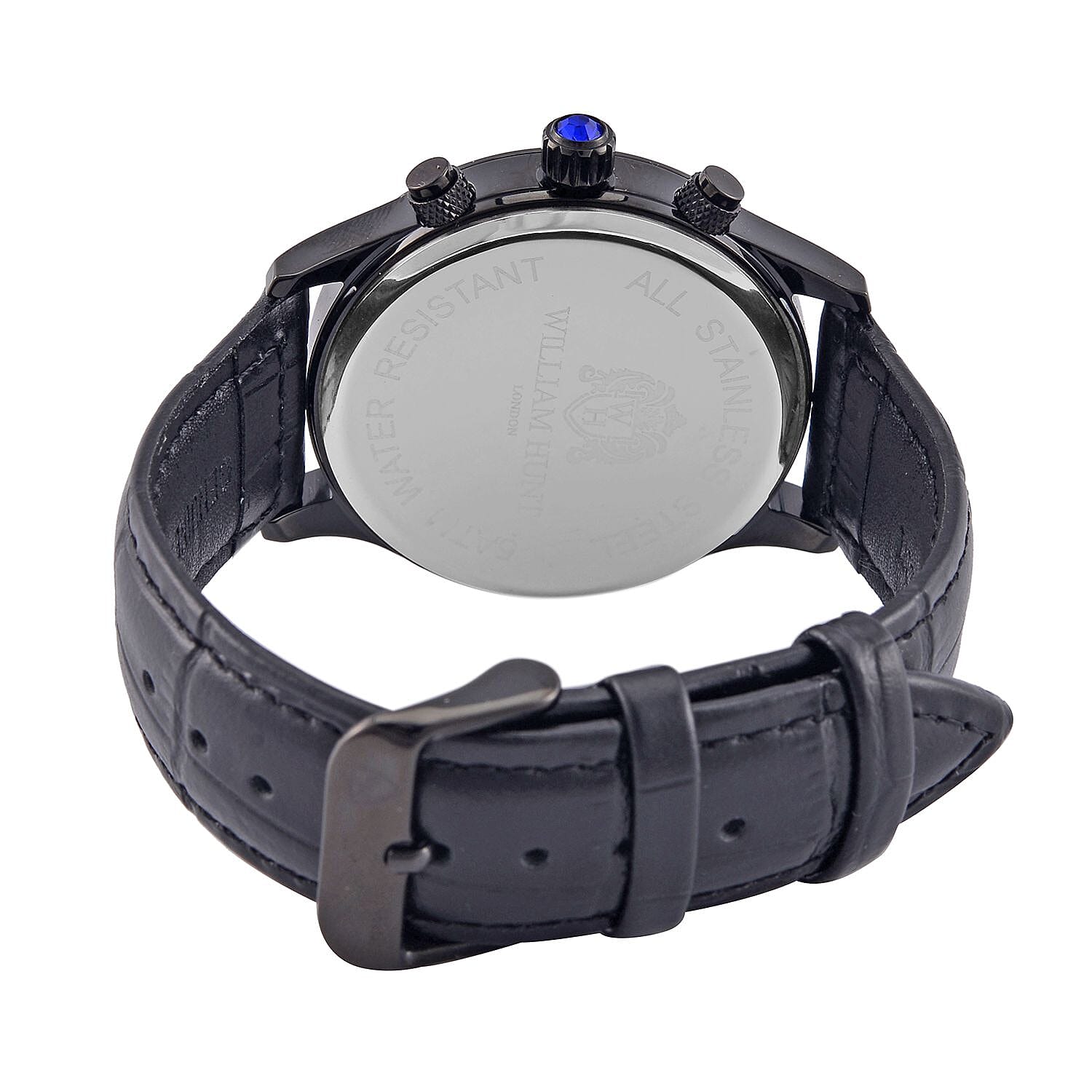 William Hunt Multifunction Black Dial 5 ATM Water Resistant Watch with Black Leather Strap