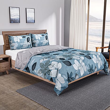 Set of 3 Floral Printed Duvet Cover with 2 Pillow Cases (Double Size 200x200 cm) - Green
