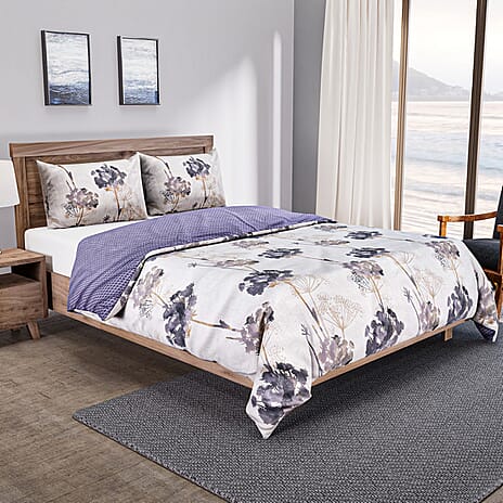 Set of 3 Floral Printed Duvet Cover with 2 Pillow Cases (Double Size 200x200 cm) - Ivory