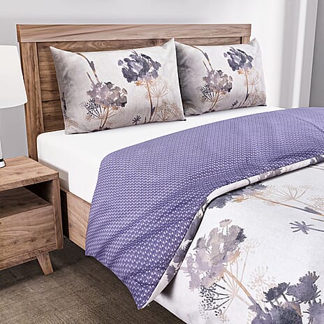 Set of 3 Floral Printed Duvet Cover with 2 Pillow Cases (Double Size 200x200 cm) - Ivory