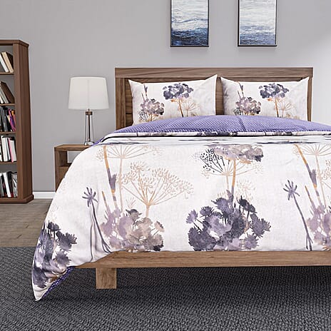 Set of 3 Floral Printed Duvet Cover with 2 Pillow Cases (Double Size 200x200 cm) - Ivory