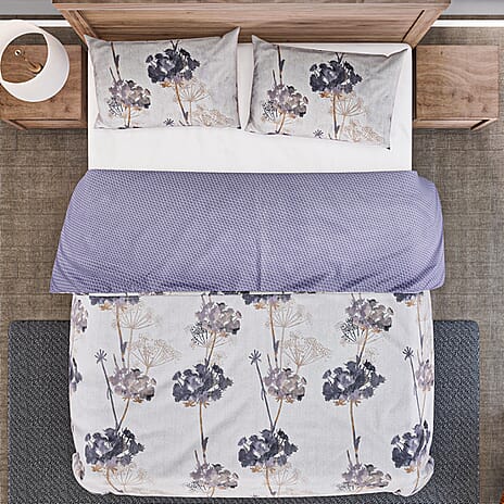 Set of 3 Floral Printed Duvet Cover with 2 Pillow Cases (Double Size 200x200 cm) - Ivory
