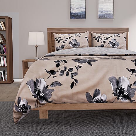 Polyester Printed Duvet Cover (Size 225x1 cm) - Light Brown & White