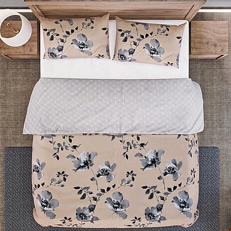 Polyester Printed Duvet Cover (Size 225x1 cm) - Light Brown & White