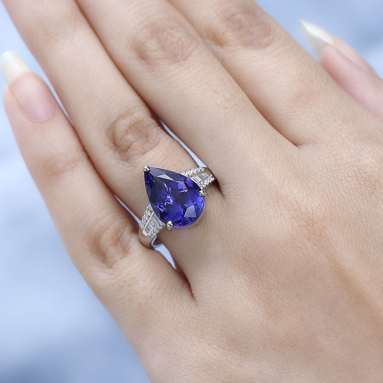 RHAPSODY 950 Platinum AAAA Pear Tanzanite & Diamond (VS-E-F)  Ring 7.50 Ct.