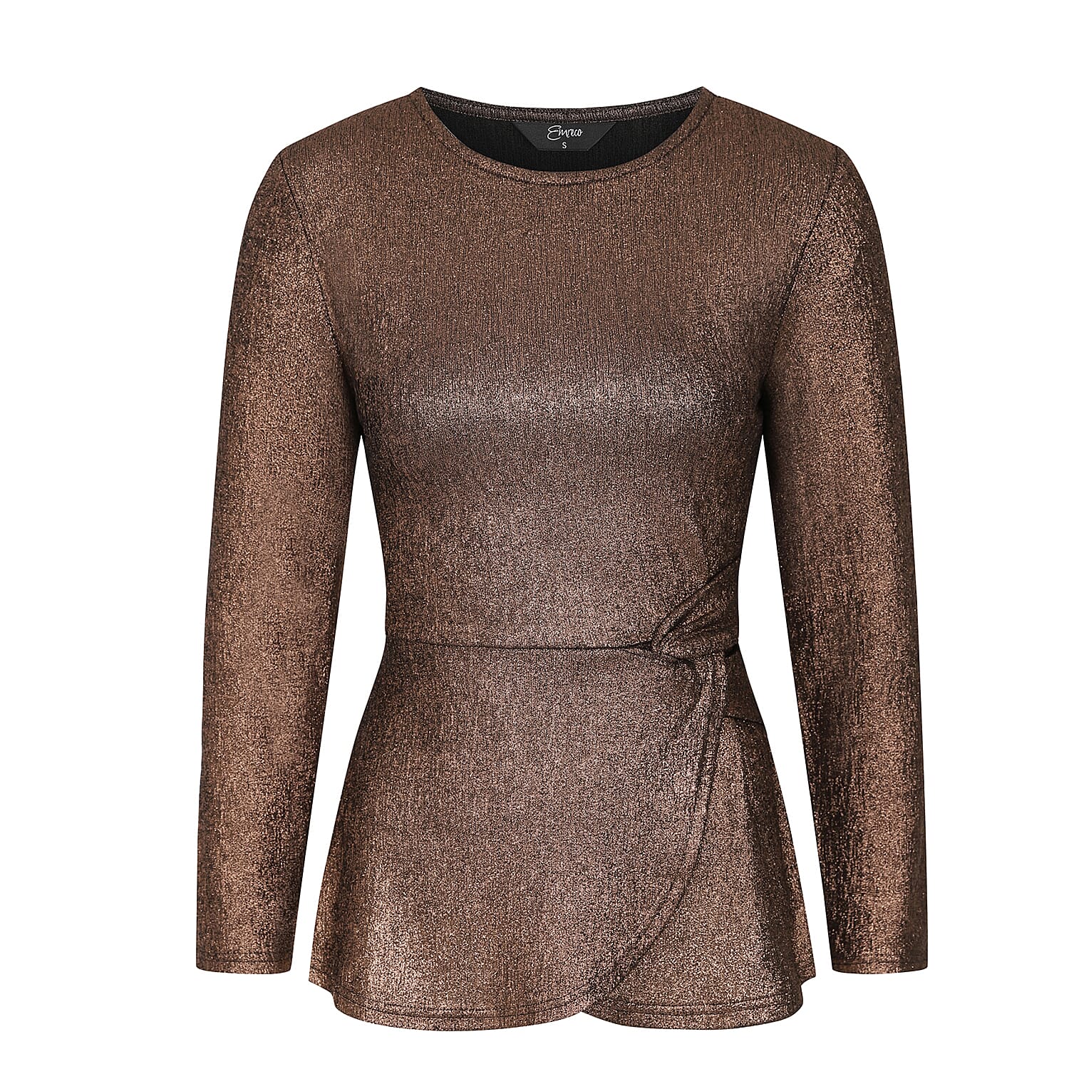 Long Sleeve Shimer Knot Waist Top (Size L) - Bronze