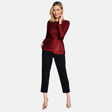 Long Sleeve Shimer Knot Waist Top (Size L) - Red