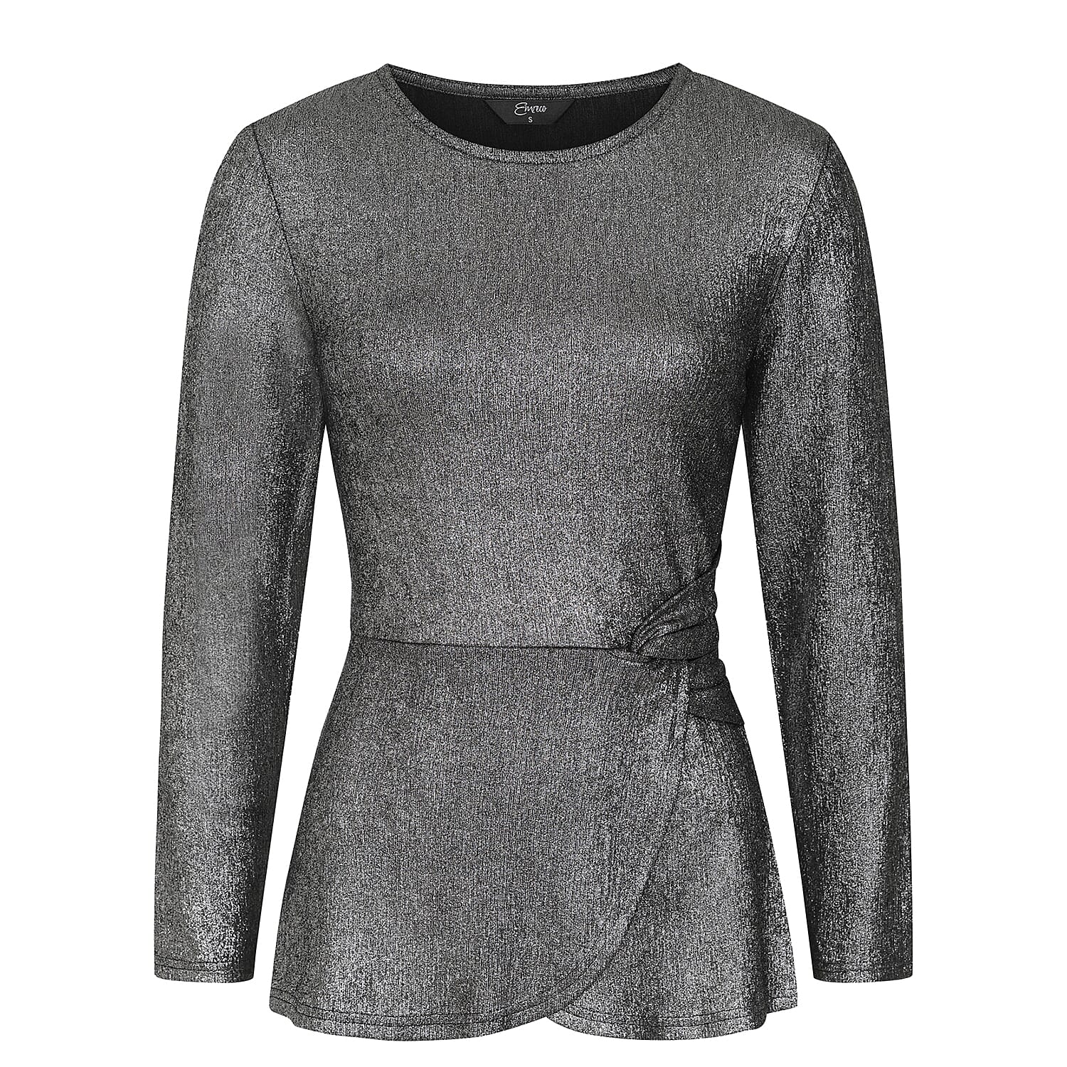 Long Sleeve Shimer Knot Waist Top (Size L) - Bronze