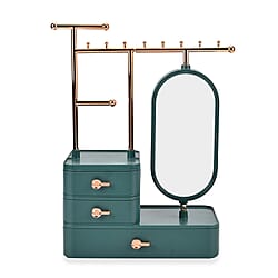 Tiered Tower Jewelry Holder with 360 Rotating Mirror & 3 Layer Drawer (Size 25x15x37 cm) - Green