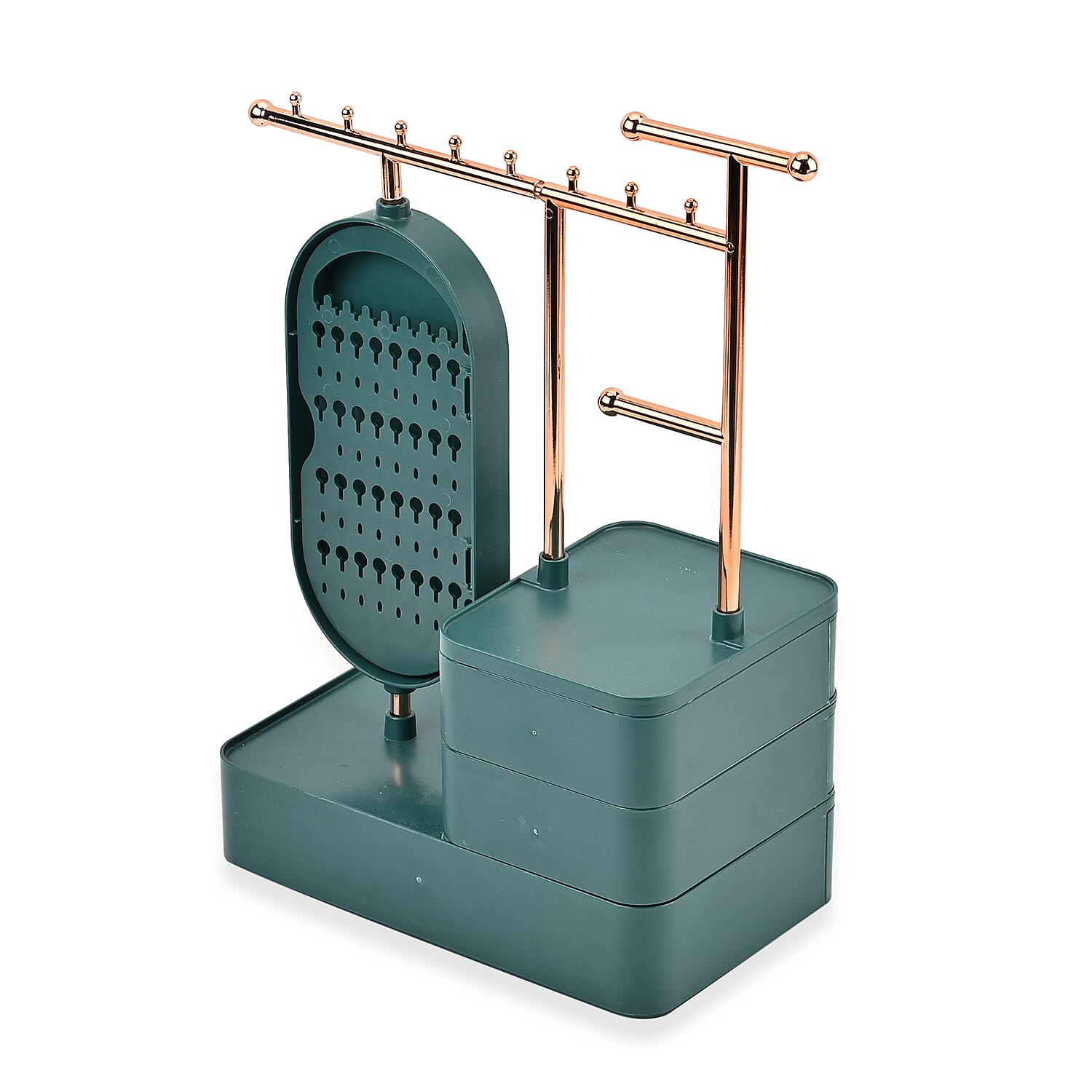 Tiered Tower Jewelry Holder with 360 Rotating Mirror & 3 Layer Drawer (Size 25x15x37 cm) - Green