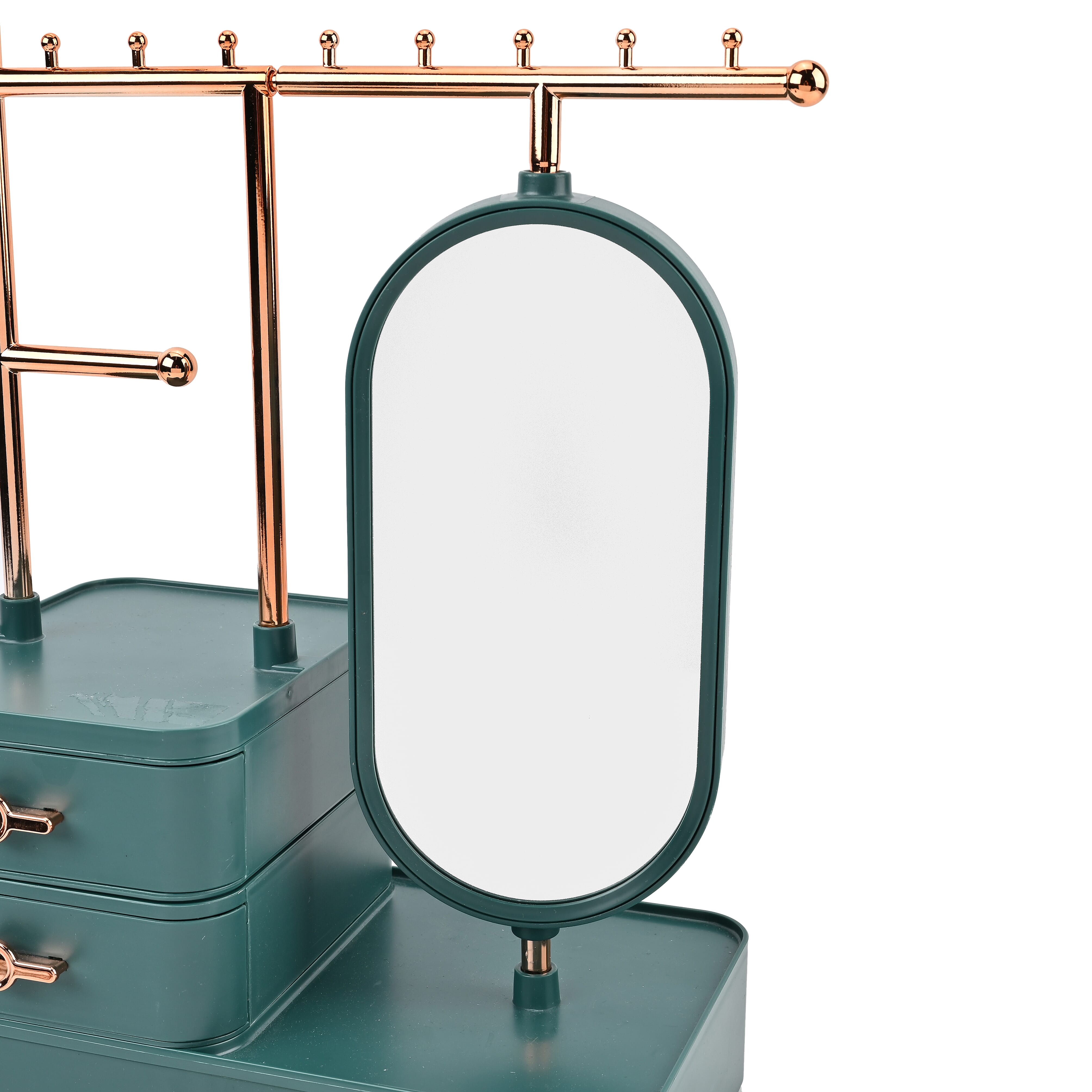 Tiered Tower Jewelry Holder with 360 Rotating Mirror & 3 Layer Drawer (Size 25x15x37 cm) - Green