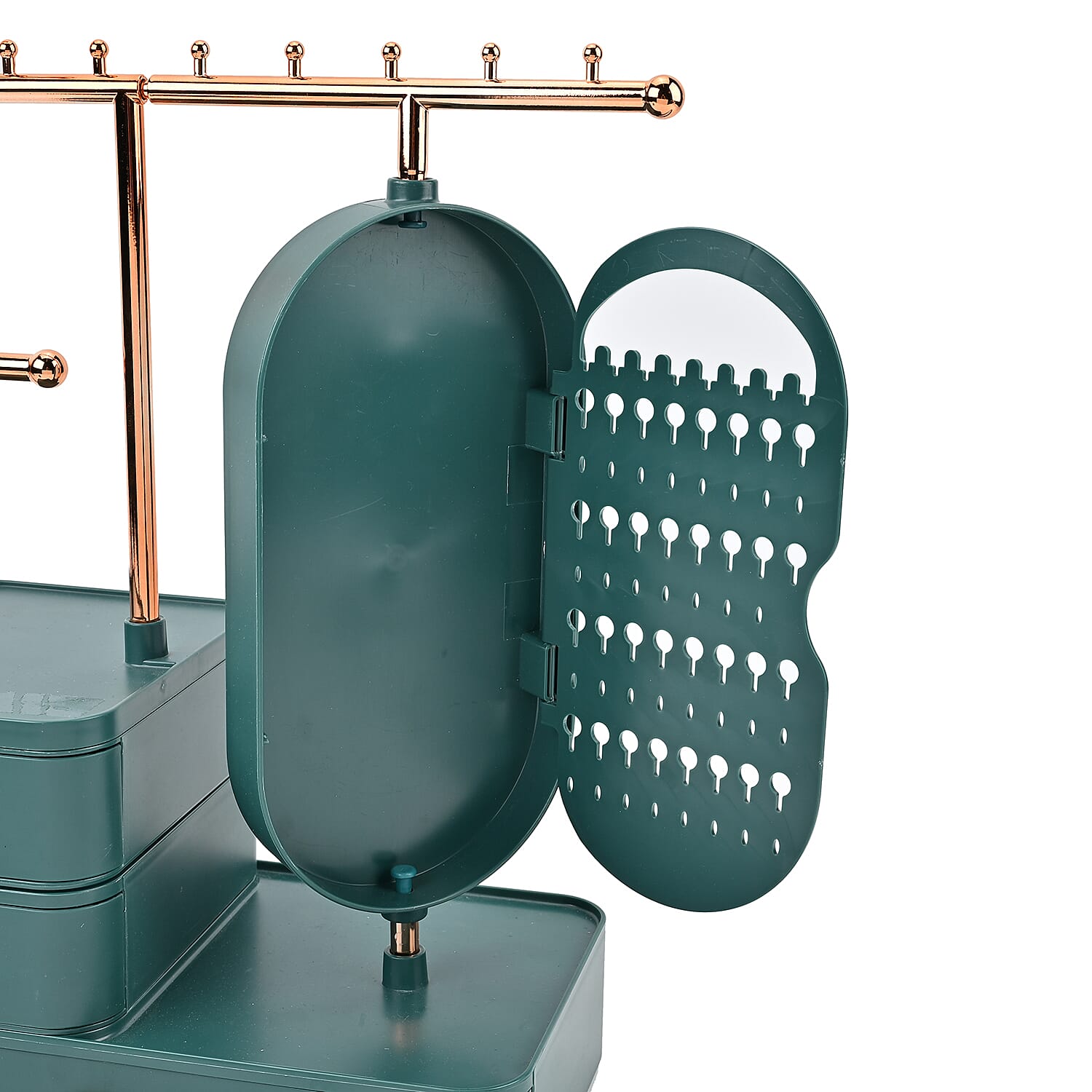 Tiered Tower Jewelry Holder with 360 Rotating Mirror & 3 Layer Drawer (Size 25x15x37 cm) - Green