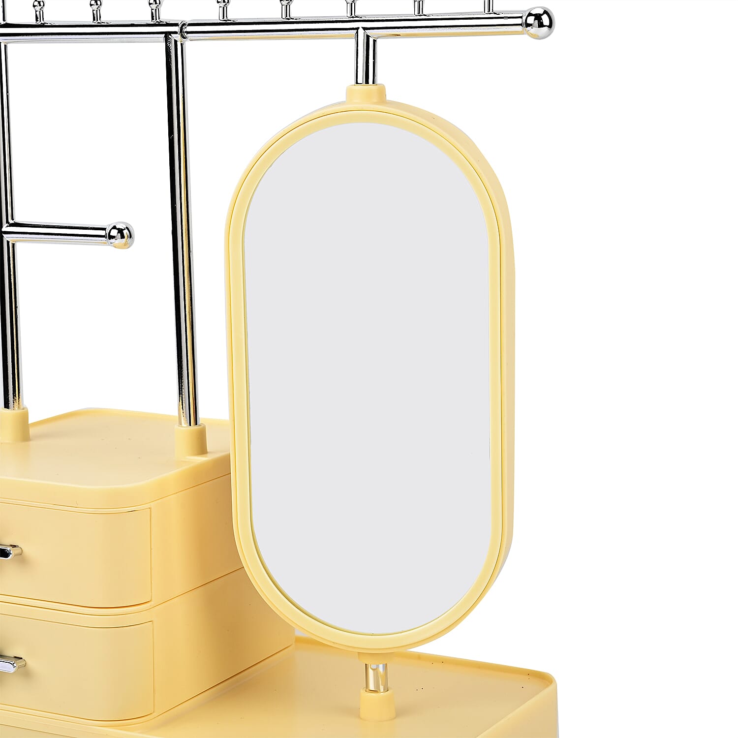 Tiered Tower Jewelry Holder with 360 Rotating Mirror & 3 Layer Drawer (Size 25x15x37 cm) - Beige